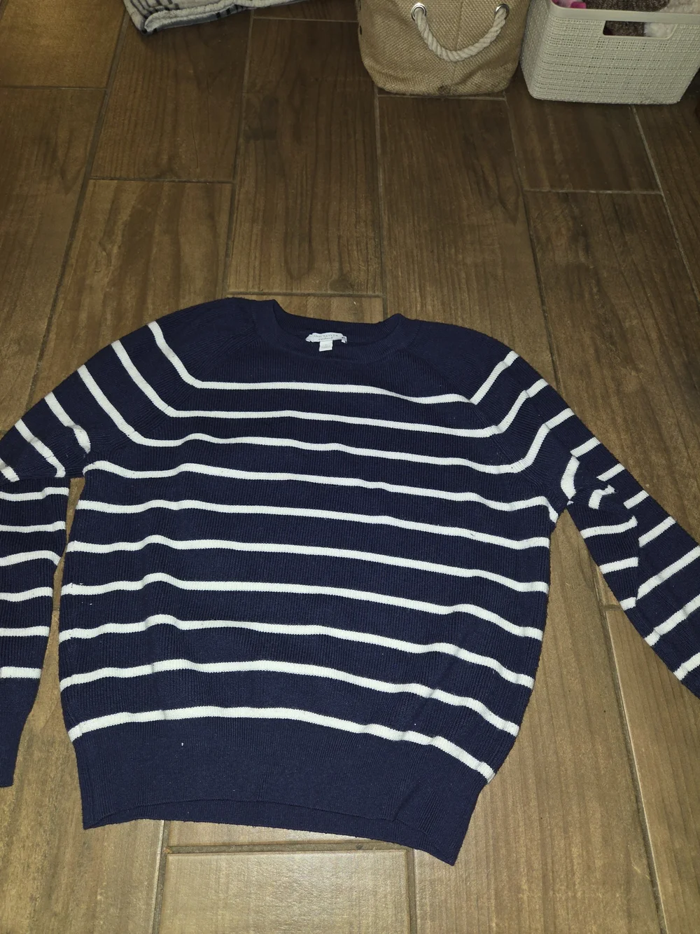 Ann Taylor Navy and White Striped Crewneck Sweater